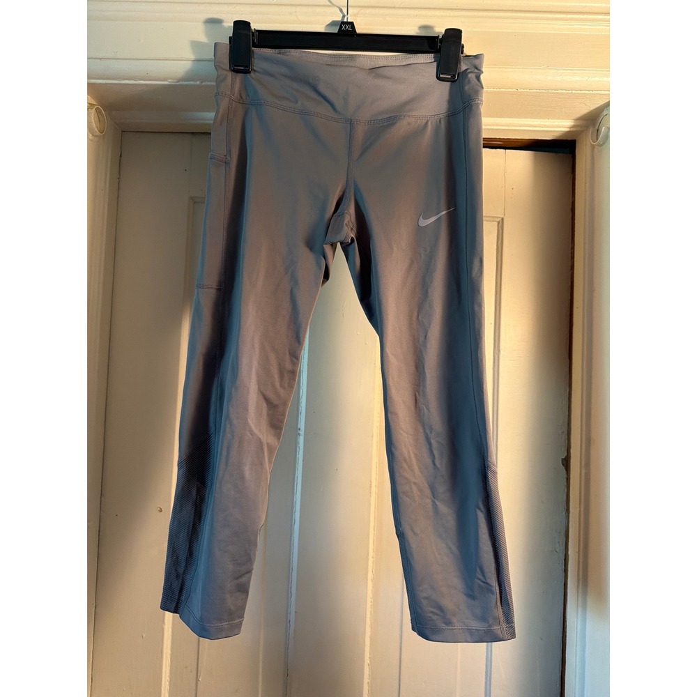 Nike Dri-FIT Womens Gray Crop Leggings Training Tights with Pocket Small